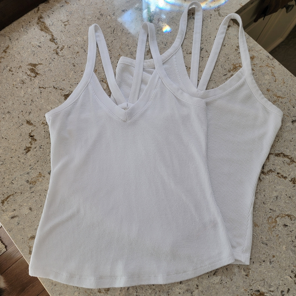 2 Free People White Ribbed Camisole Top (2) For $15